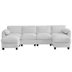 Canapé modulable en velours côtelé HYLEORY avec double ottoman mobile, canapé rembourré confortable en forme de U avec coussin de siège à double couche pour salon