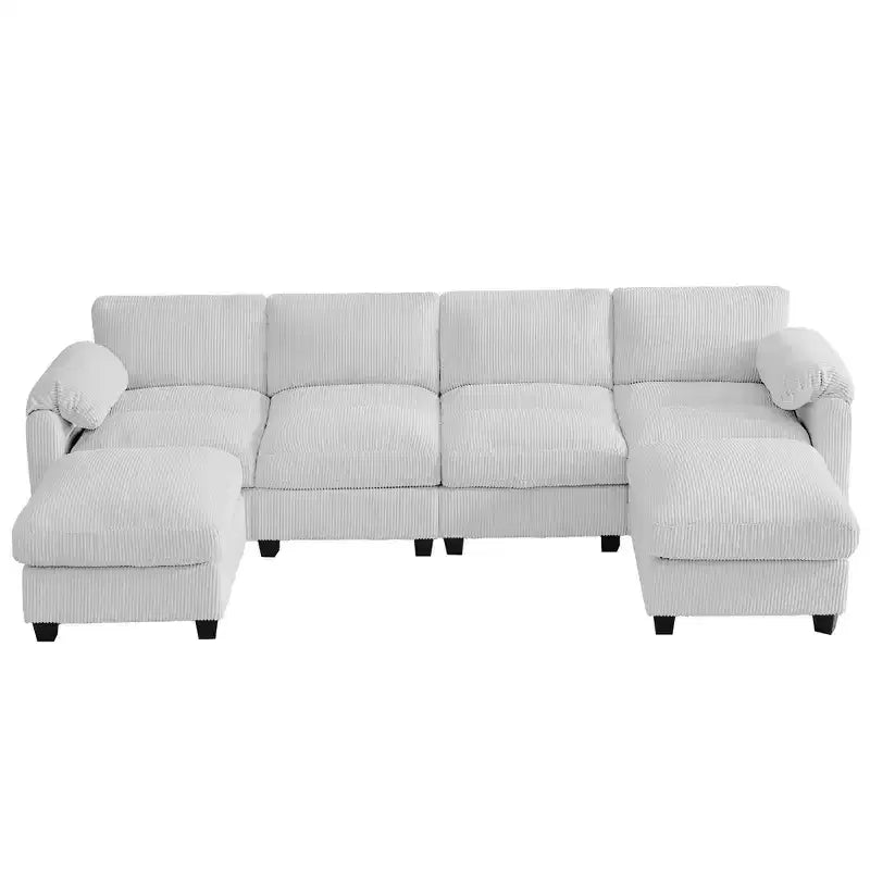 Canapé modulable en velours côtelé HYLEORY avec double ottoman mobile, canapé rembourré confortable en forme de U avec coussin de siège à double couche pour salon