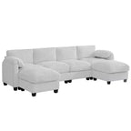 Canapé modulable en velours côtelé HYLEORY avec double ottoman mobile, canapé rembourré confortable en forme de U avec coussin de siège à double couche pour salon