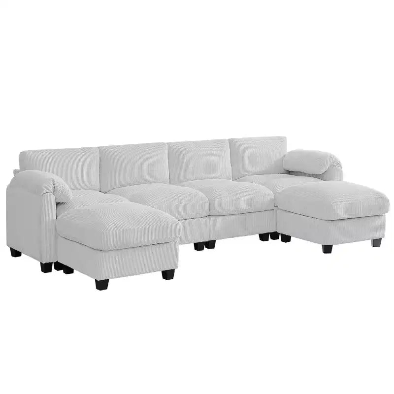 Canapé modulable en velours côtelé HYLEORY avec double ottoman mobile, canapé rembourré confortable en forme de U avec coussin de siège à double couche pour salon