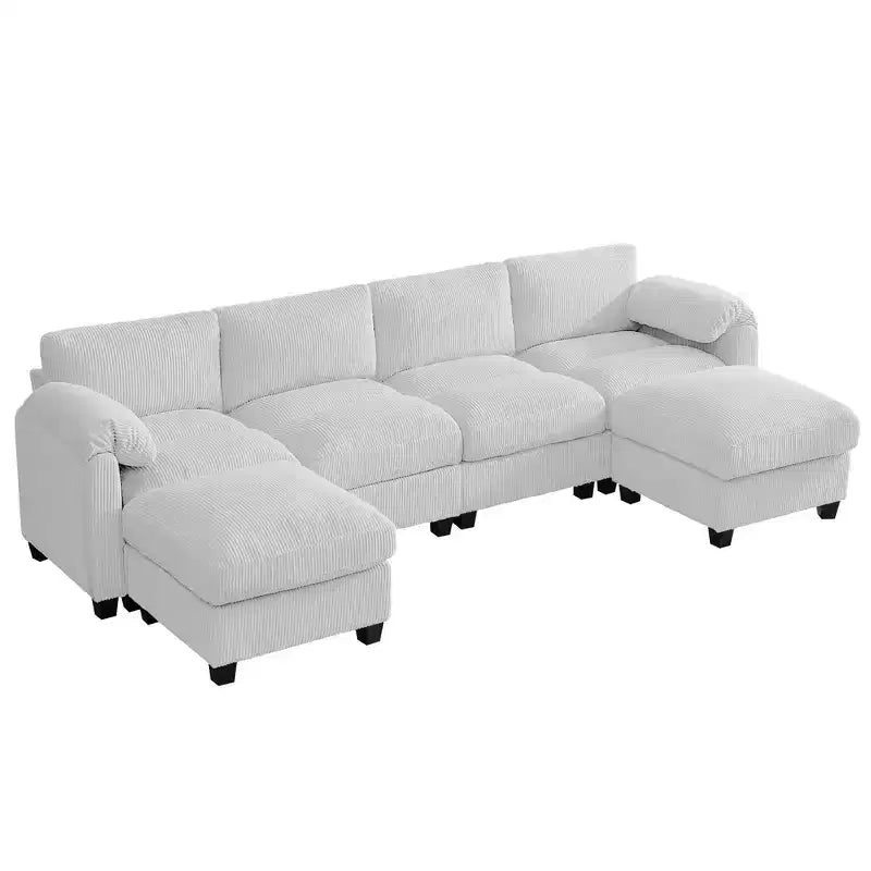 Canapé modulable en velours côtelé HYLEORY avec double ottoman mobile, canapé rembourré confortable en forme de U avec coussin de siège à double couche pour salon