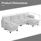 Canapé modulable en velours côtelé HYLEORY avec double ottoman mobile, canapé rembourré confortable en forme de U avec coussin de siège à double couche pour salon