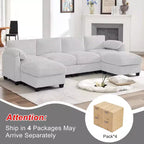 Canapé modulable en velours côtelé HYLEORY avec double ottoman mobile, canapé rembourré confortable en forme de U avec coussin de siège à double couche pour salon