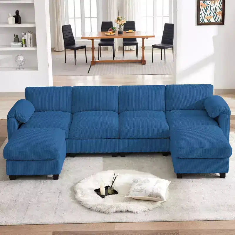 Canapé modulable en velours côtelé HYLEORY avec double ottoman mobile, canapé rembourré confortable en forme de U avec coussin de siège à double couche pour salon