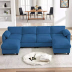 Canapé modulable en velours côtelé HYLEORY avec double ottoman mobile, canapé rembourré confortable en forme de U avec coussin de siège à double couche pour salon