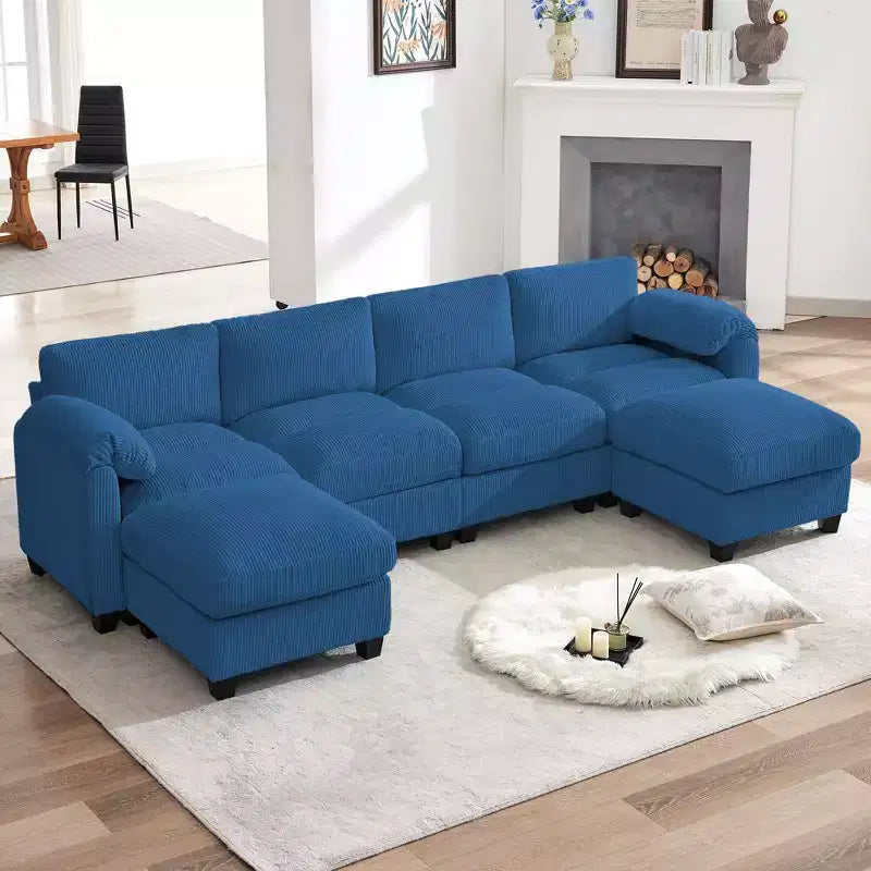Canapé modulable en velours côtelé HYLEORY avec double ottoman mobile, canapé rembourré confortable en forme de U avec coussin de siège à double couche pour salon