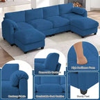 Canapé modulable en velours côtelé HYLEORY avec double ottoman mobile, canapé rembourré confortable en forme de U avec coussin de siège à double couche pour salon
