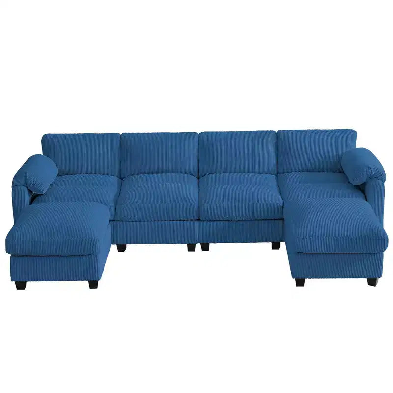 Canapé modulable en velours côtelé HYLEORY avec double ottoman mobile, canapé rembourré confortable en forme de U avec coussin de siège à double couche pour salon