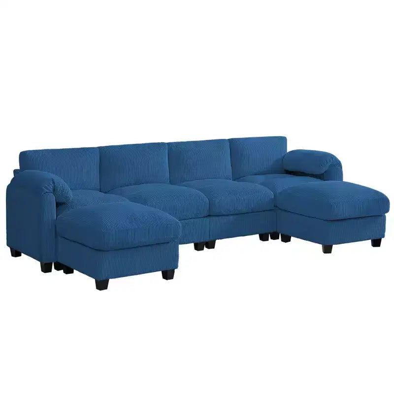 Canapé modulable en velours côtelé HYLEORY avec double ottoman mobile, canapé rembourré confortable en forme de U avec coussin de siège à double couche pour salon