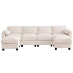 Canapé modulable en velours côtelé HYLEORY avec double ottoman mobile, canapé rembourré confortable en forme de U avec coussin de siège à double couche pour salon