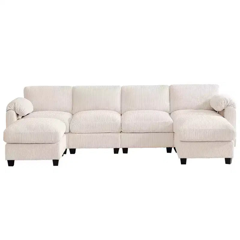 Canapé modulable en velours côtelé HYLEORY avec double ottoman mobile, canapé rembourré confortable en forme de U avec coussin de siège à double couche pour salon