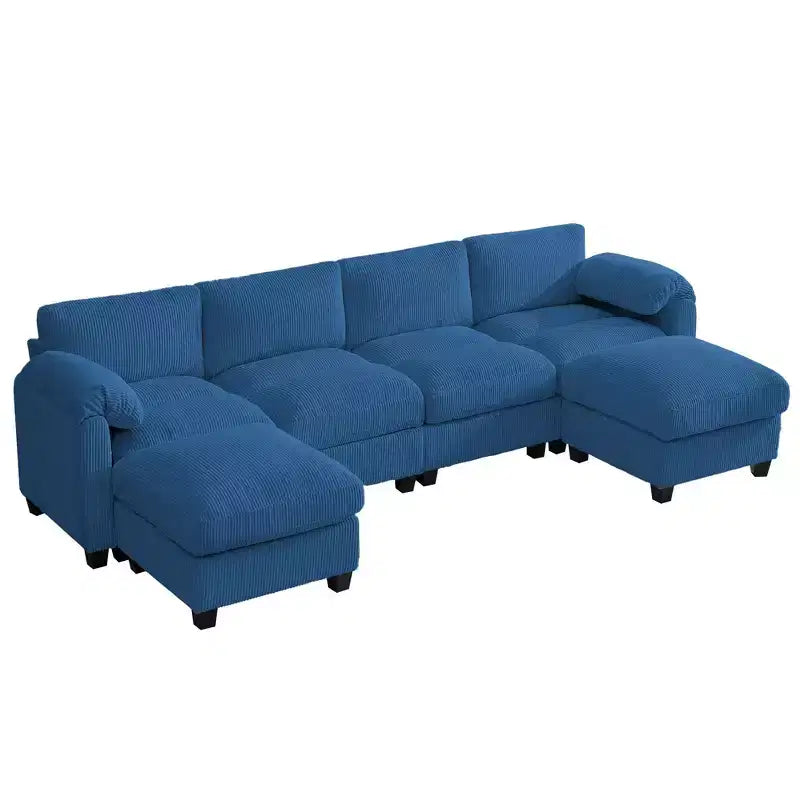 Canapé modulable en velours côtelé HYLEORY avec double ottoman mobile, canapé rembourré confortable en forme de U avec coussin de siège à double couche pour salon