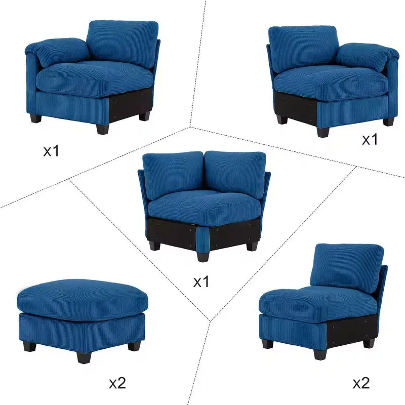 Canapé modulable en velours côtelé HYLEORY avec double ottoman mobile, canapé rembourré confortable en forme de U avec coussin de siège à double couche pour salon