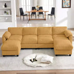 Canapé modulable en velours côtelé HYLEORY avec double ottoman mobile, canapé rembourré confortable en forme de U avec coussin de siège à double couche pour salon