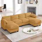 Canapé modulable en velours côtelé HYLEORY avec double ottoman mobile, canapé rembourré confortable en forme de U avec coussin de siège à double couche pour salon