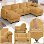 Canapé modulable en velours côtelé HYLEORY avec double ottoman mobile, canapé rembourré confortable en forme de U avec coussin de siège à double couche pour salon