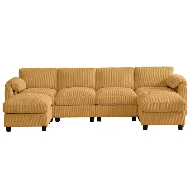 Canapé modulable en velours côtelé HYLEORY avec double ottoman mobile, canapé rembourré confortable en forme de U avec coussin de siège à double couche pour salon
