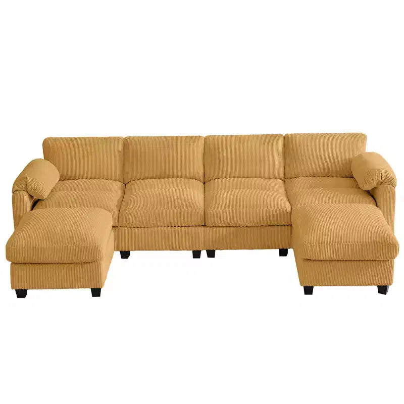 Canapé modulable en velours côtelé HYLEORY avec double ottoman mobile, canapé rembourré confortable en forme de U avec coussin de siège à double couche pour salon