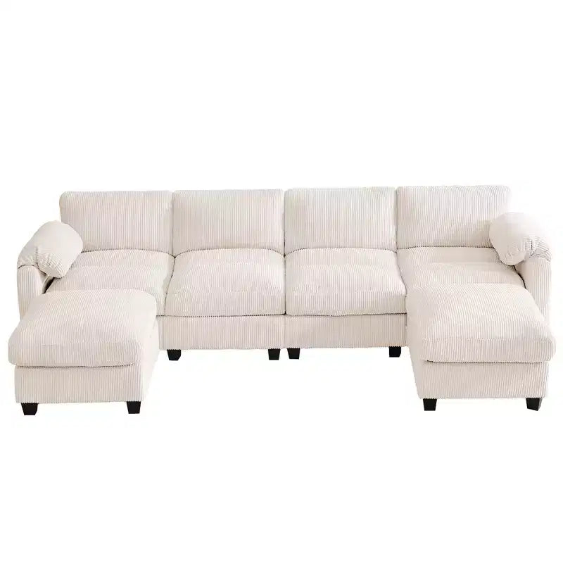 Canapé modulable en velours côtelé HYLEORY avec double ottoman mobile, canapé rembourré confortable en forme de U avec coussin de siège à double couche pour salon