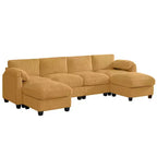 Canapé modulable en velours côtelé HYLEORY avec double ottoman mobile, canapé rembourré confortable en forme de U avec coussin de siège à double couche pour salon