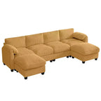 Canapé modulable en velours côtelé HYLEORY avec double ottoman mobile, canapé rembourré confortable en forme de U avec coussin de siège à double couche pour salon