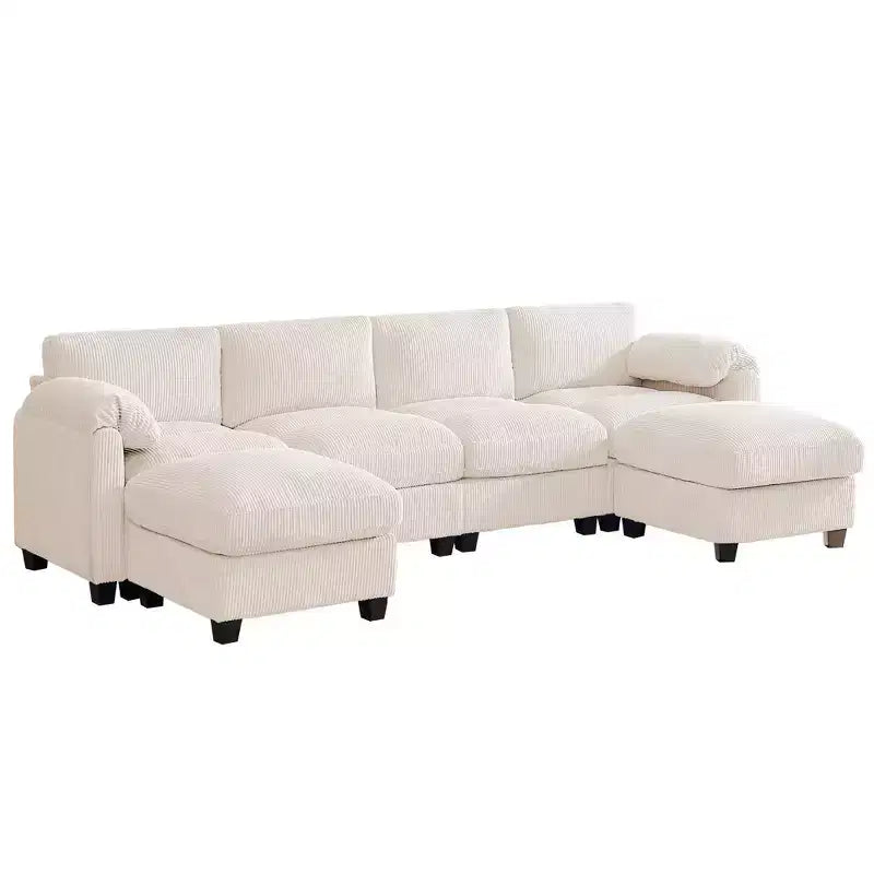 Canapé modulable en velours côtelé HYLEORY avec double ottoman mobile, canapé rembourré confortable en forme de U avec coussin de siège à double couche pour salon