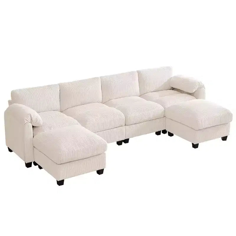Canapé modulable en velours côtelé HYLEORY avec double ottoman mobile, canapé rembourré confortable en forme de U avec coussin de siège à double couche pour salon