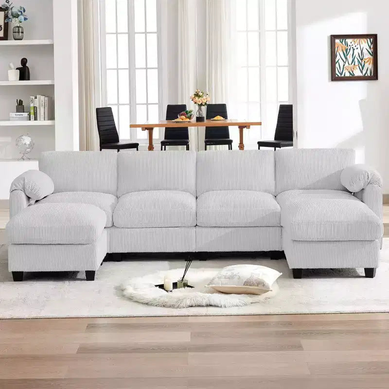 Canapé modulable en velours côtelé HYLEORY avec double ottoman mobile, canapé rembourré confortable en forme de U avec coussin de siège à double couche pour salon