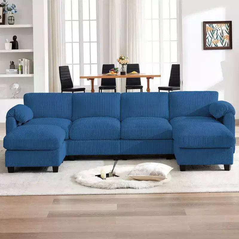 Canapé modulable en velours côtelé HYLEORY avec double ottoman mobile, canapé rembourré confortable en forme de U avec coussin de siège à double couche pour salon