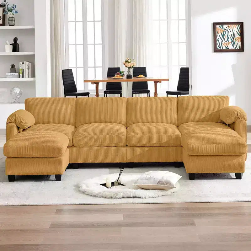 Canapé modulable en velours côtelé HYLEORY avec double ottoman mobile, canapé rembourré confortable en forme de U avec coussin de siège à double couche pour salon