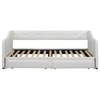 Lit de repos tapissé Whisen de taille double XL extensible en très grand lit, avec deux tiroirs