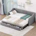 Lit de repos tapissé Whisen de taille double XL extensible en très grand lit, avec deux tiroirs