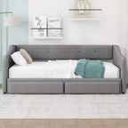 Lit de repos tapissé Whisen de taille double XL extensible en très grand lit, avec deux tiroirs
