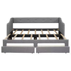 Lit de repos tapissé Whisen de taille double XL extensible en très grand lit, avec deux tiroirs