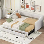 Lit de repos tapissé Whisen de taille double XL extensible en très grand lit, avec deux tiroirs
