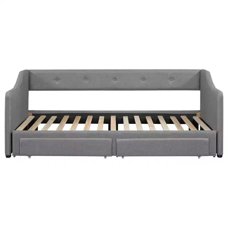 Lit de repos tapissé Whisen de taille double XL extensible en très grand lit, avec deux tiroirs