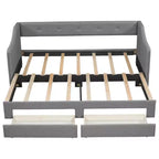 Lit de repos tapissé Whisen de taille double XL extensible en très grand lit, avec deux tiroirs