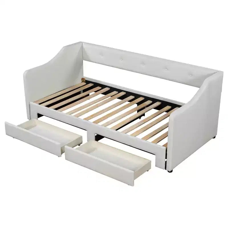Lit de repos tapissé Whisen de taille double XL extensible en très grand lit, avec deux tiroirs