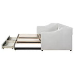 Lit de repos tapissé Whisen de taille double XL extensible en très grand lit, avec deux tiroirs