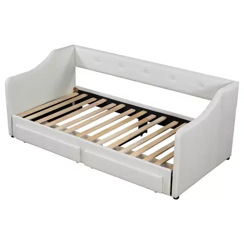 Lit de repos tapissé Whisen de taille double XL extensible en très grand lit, avec deux tiroirs