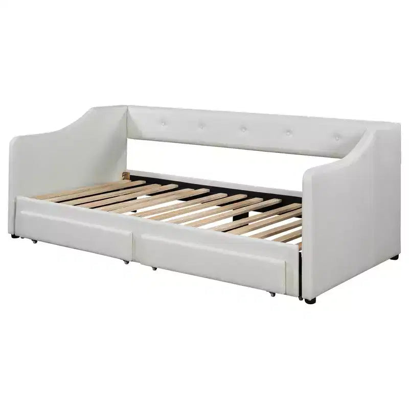 Lit de repos tapissé Whisen de taille double XL extensible en très grand lit, avec deux tiroirs