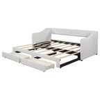 Lit de repos tapissé Whisen de taille double XL extensible en très grand lit, avec deux tiroirs