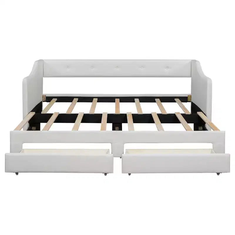 Lit de repos tapissé Whisen de taille double XL extensible en très grand lit, avec deux tiroirs