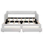 Lit de repos tapissé Whisen de taille double XL extensible en très grand lit, avec deux tiroirs