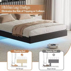 Cadre de lit flottant Whizmax avec lumières LED RVB et station de chargement, cadre de lit plateforme rembourré avec tête de lit de rangement de 50 po de hauteur