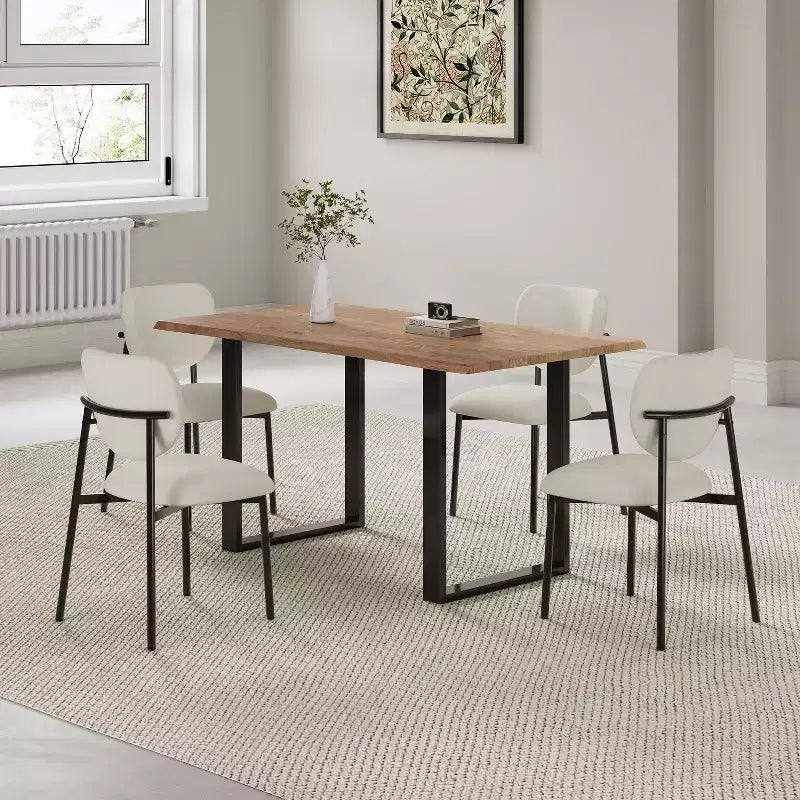 Christopher Knight Home Chaises de salle à manger rembourrées à cadre en fer Sebastian (lot de 4), beige/noir