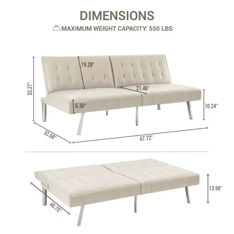 Canapé-lit futon à dossier divisé touffeté Home Imports Emporium, canapé-lit convertible avec pieds chromés