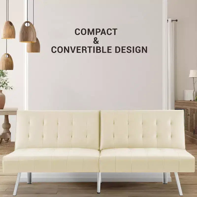 Canapé-lit futon à dossier divisé touffeté Home Imports Emporium, canapé-lit convertible avec pieds chromés