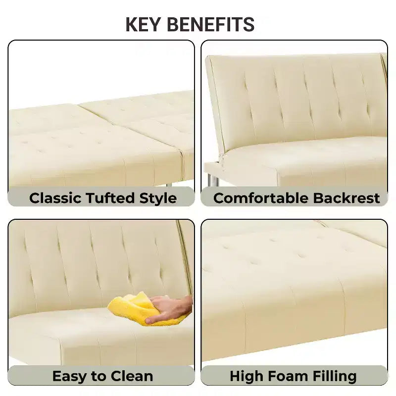 Canapé-lit futon à dossier divisé touffeté Home Imports Emporium, canapé-lit convertible avec pieds chromés