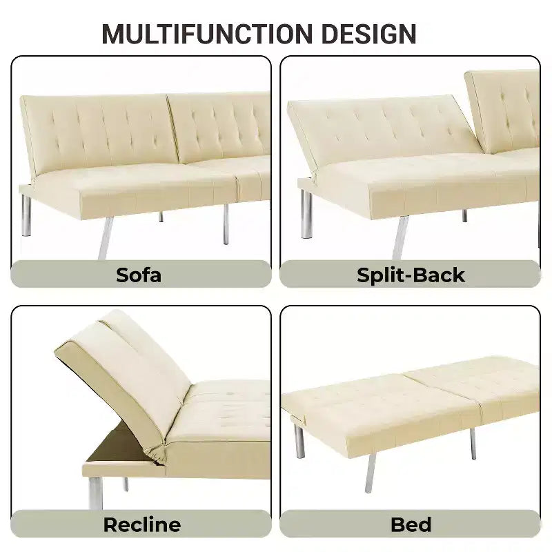 Canapé-lit futon à dossier divisé touffeté Home Imports Emporium, canapé-lit convertible avec pieds chromés